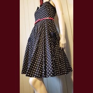 Vintage Y2K Black Polka Dot Rockabilly Pinup Buttondown Party Dress Sundress